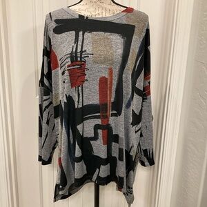 Jess & Jane Abstract Print Long Sleeve Top 2X